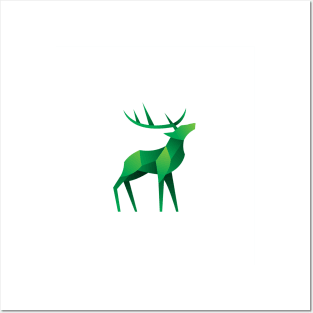 geometric green deer Posters and Art